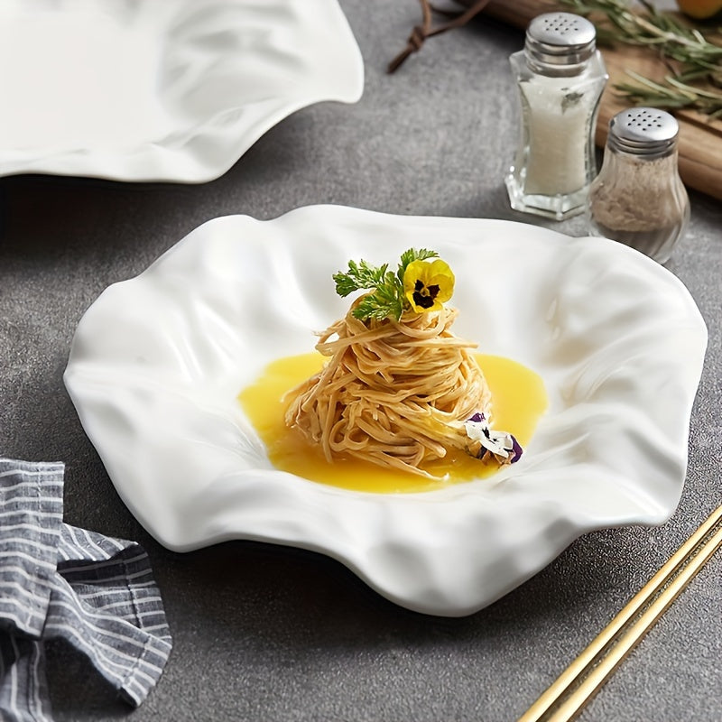 Assiette de service en céramique blanche élégante - Polyvalente pour pâtes, desserts et sushi - Parfaite pour la maison et le restaurant﻿