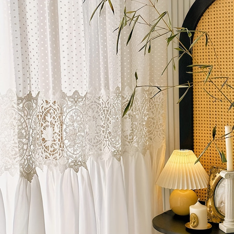 Rideaux transparents romantiques français en dentelle à motif floral