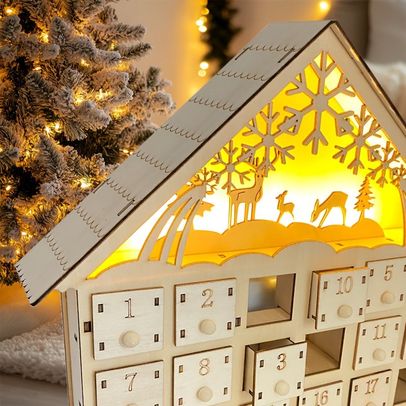 Calendrier de l'Avent en Bois Classique avec 24 Tiroirs