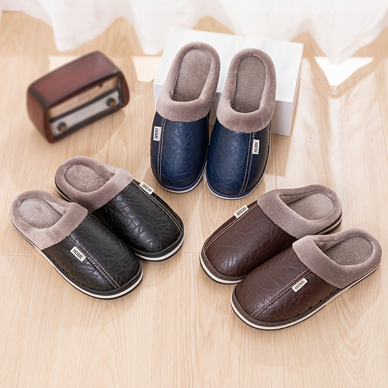 Pantoufles homme chaudes et confortables, doublure en peluche douce, chaussures d’intérieur antidérapantes idéales pour la chambre en hiver, disponibles en grandes tailles.