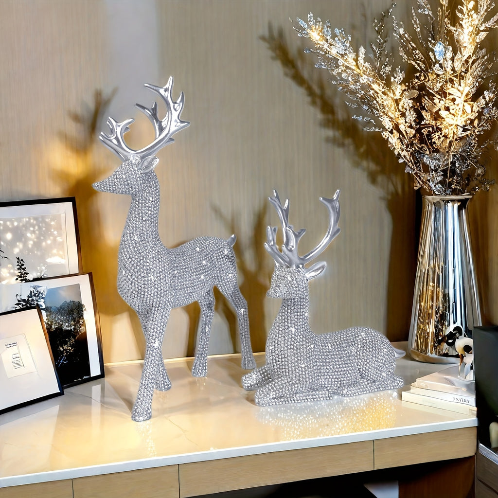 Lot de 2 rennes de Noël scintillants avec perle