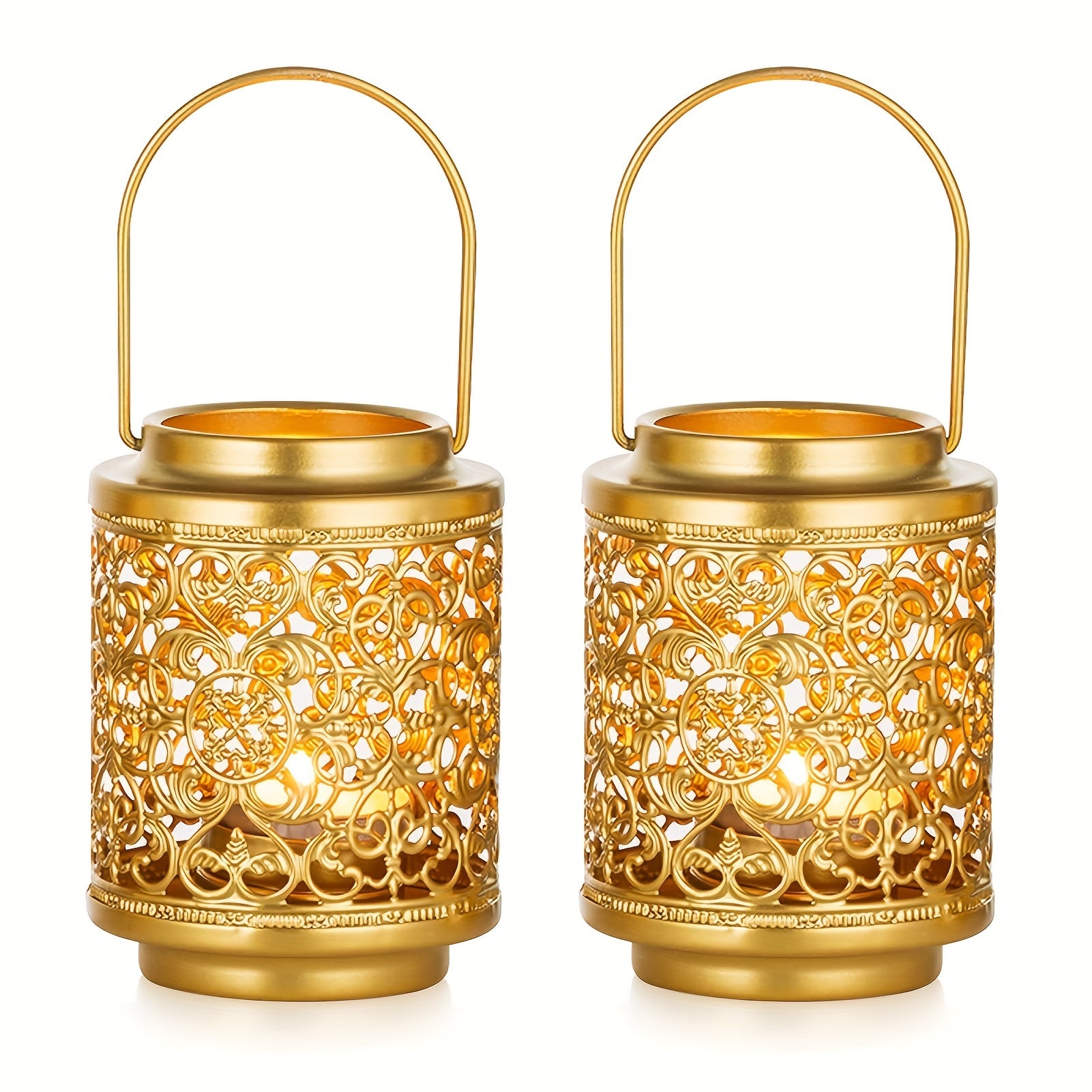 Lanternes décoratives dorées pour bougies , en métal suspendu, petites lanternes vintage. Idéales comme centres de table pour Noël, mariage ou fête. Peut servir de chandelier, candélabre ou suspension dorée élégante.