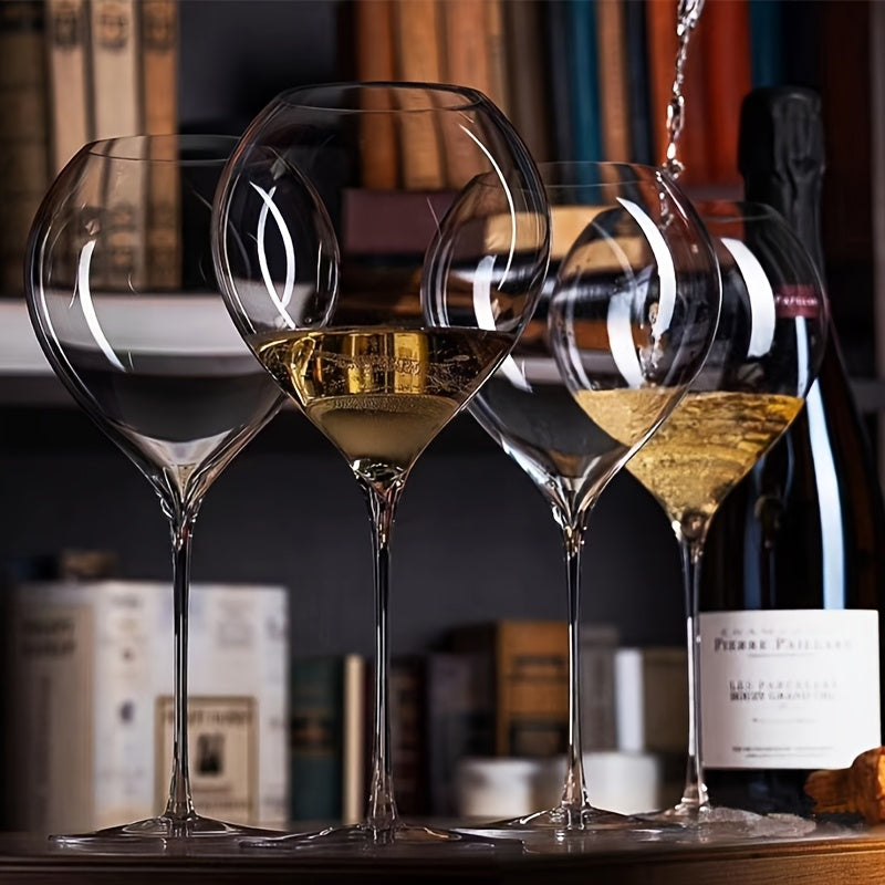 Verres à vin soufflés à la bouche 520 ml– Ensemble universel de 4 verres en cristal à bulles premium façonnés à la main, tige ultra-fine, design monobloc sans soudure, légers et élégants