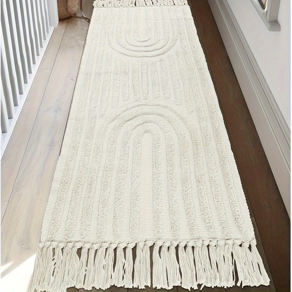 Tapis à motifs arc-en-ciel bohème avec franges