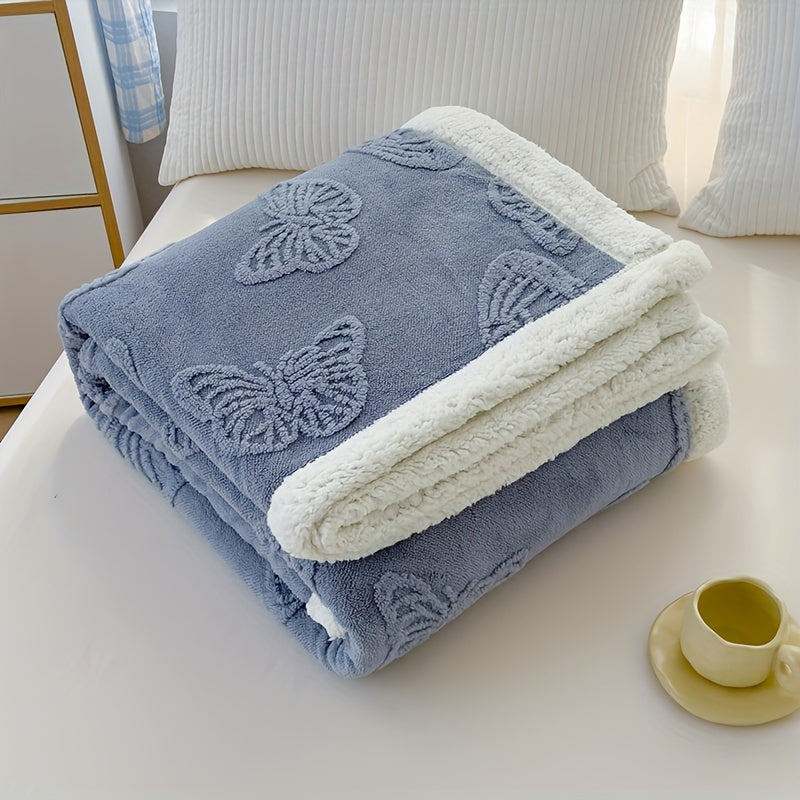 Plaid polaire ultra doux et chaleureux avec broderie motif papillon – proposé en différents coloris et formats
