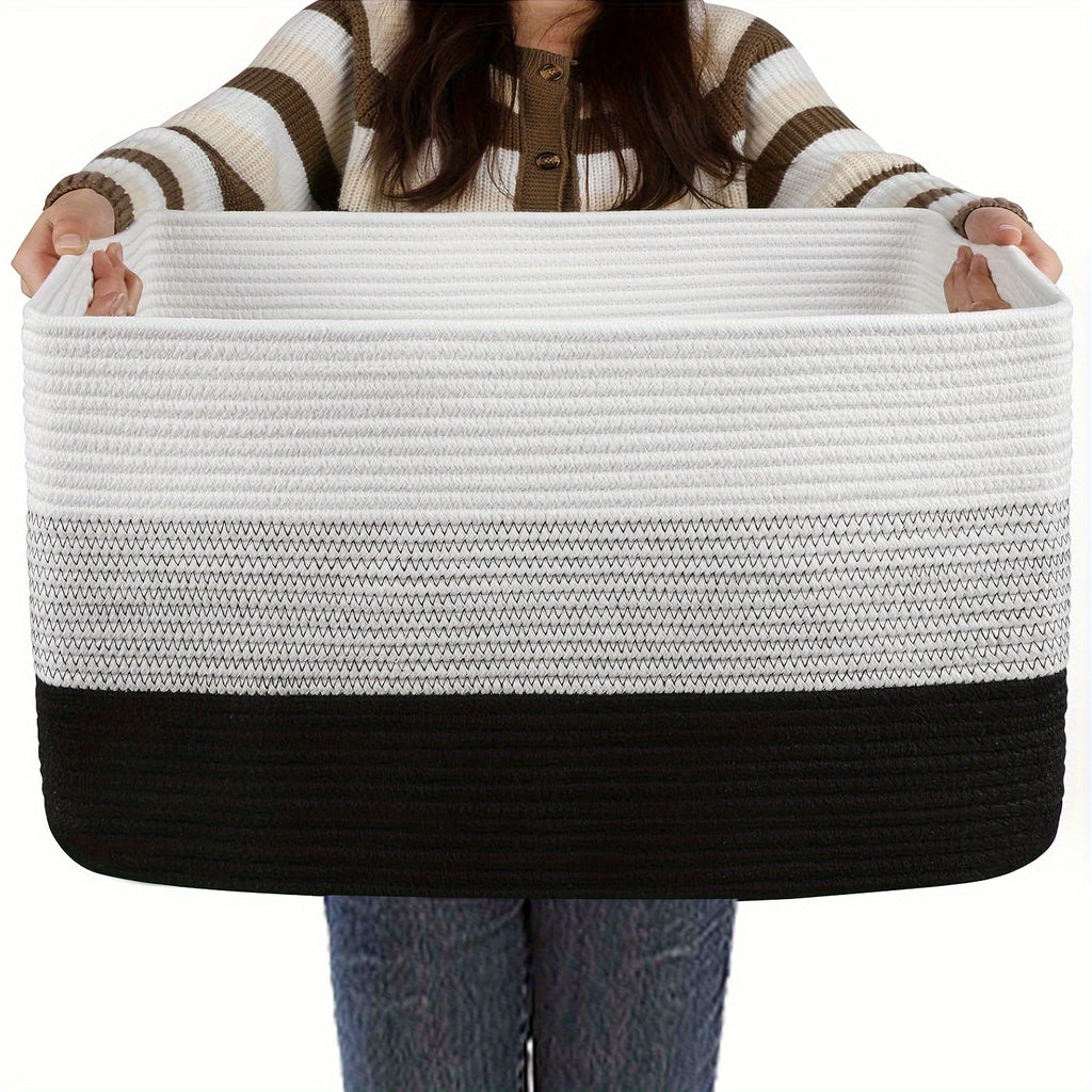 Panier en matériau doux grand format, panier rectangulaire tissé pour rangement, panier à couvertures pour chambre de bébé ou salon, panier à linge avec poignée, grands paniers pour organisation - dimensions 50x38x28 cm - couleur jaune et noir.