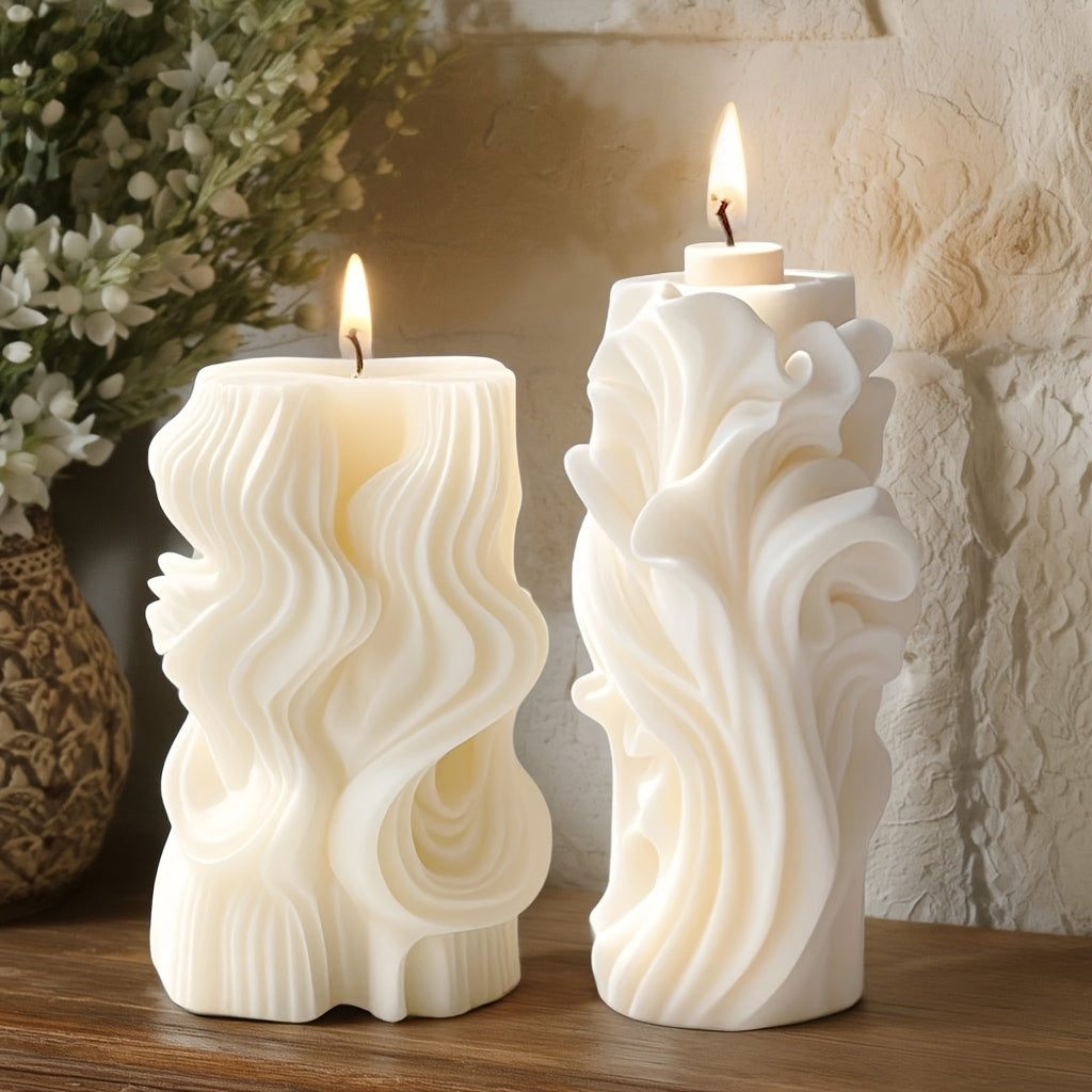 Bougie pilier à texture ondulée artistique – mélange de cire de soja et de cire d’abeille, une seule mèche, durée de combustion de 4 à 8 heures, bougie décorative d’intérieur pour la détente à la maison