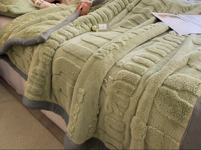 Couverture en peluche polaire hiver - 1 pièce, dessus-de-lit épais en flanelle de velours gaufrée, plaid chaud toutes saisons en polyester, lavable en machine, tissage uni - sans taie d’oreiller