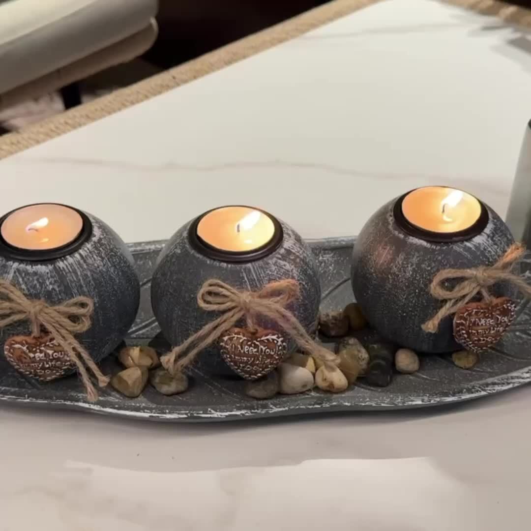 Ensemble rustique de bougeoirs en bois pour bougies , finition thermolaquée, décoration de table pour bureau, maison, mariage, anniversaire ou fête des mères
