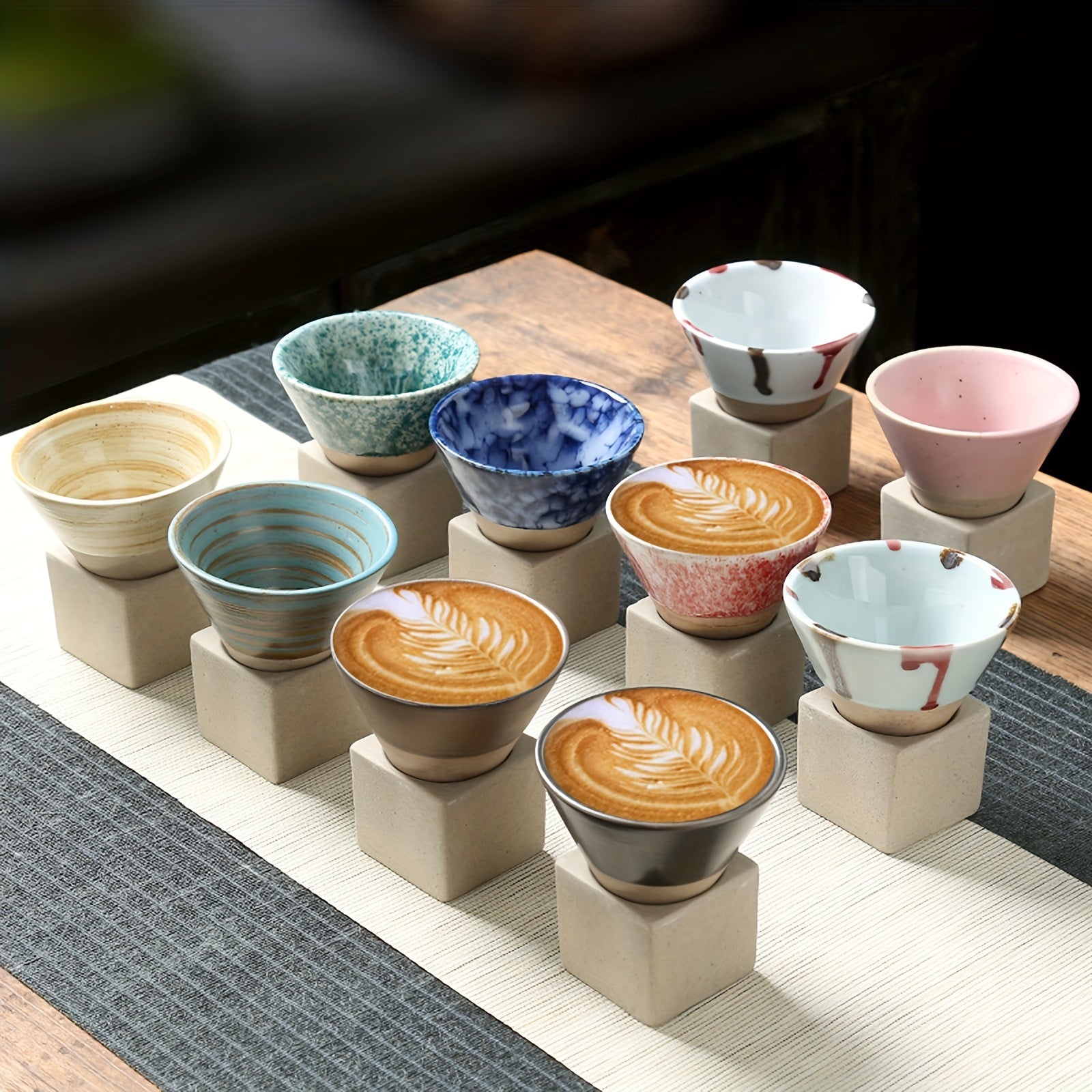 Set de mugs à café coniques vintage avec support, mug en poterie brute avec porte-mug