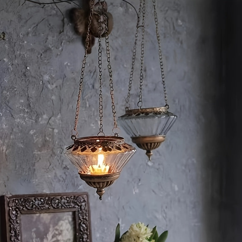 Vase Bougeoir Vintage en Verre – Élégante Suspension Décorative pour la Maison, Parfaite pour les Mariages et les Thèmes de Conte de Fées , Ornement de Jardin  Bougeoir Vintage