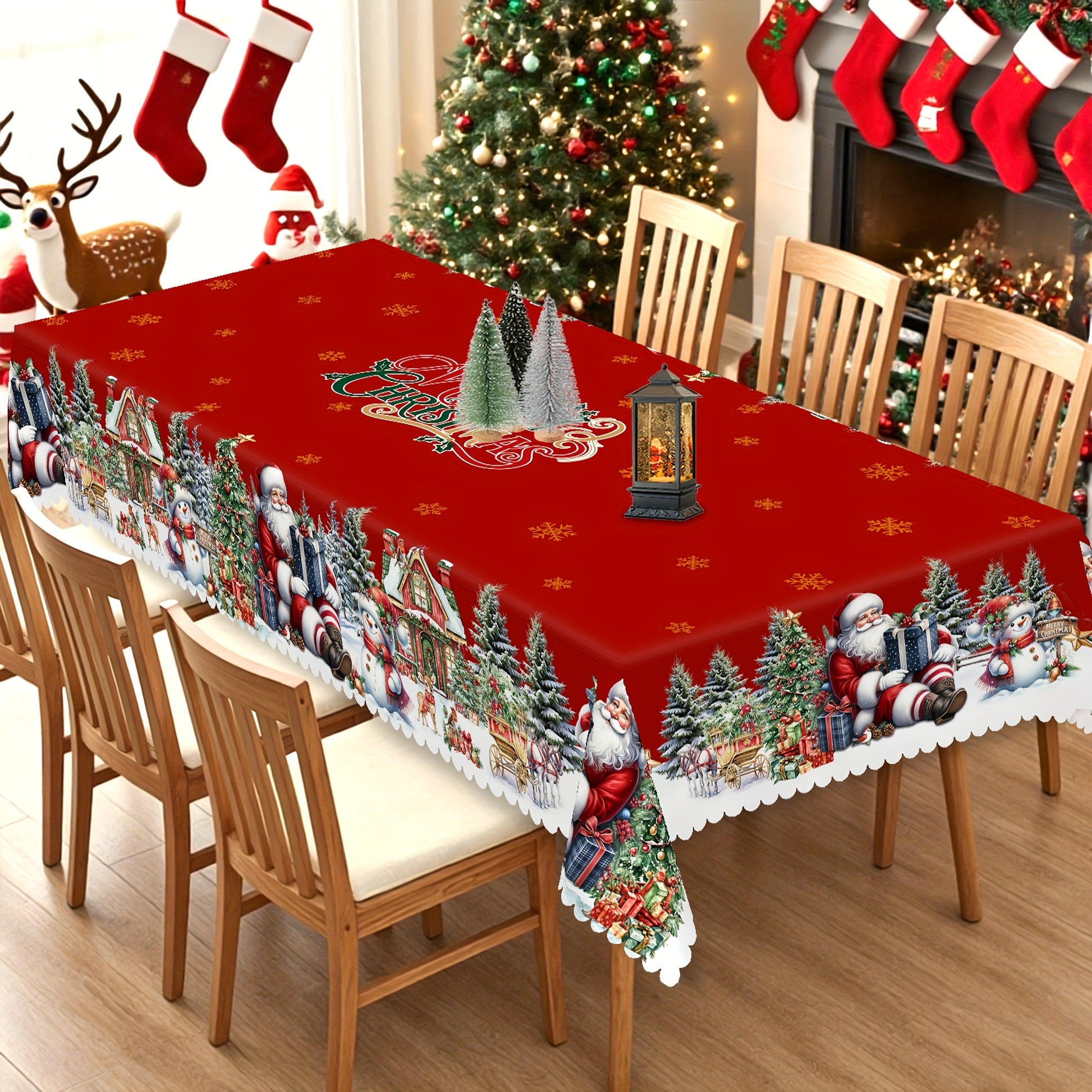 Nappes de Noël  rondes et rectangulaires, nappe à motifs Père Noël, bonhomme de neige et sapin