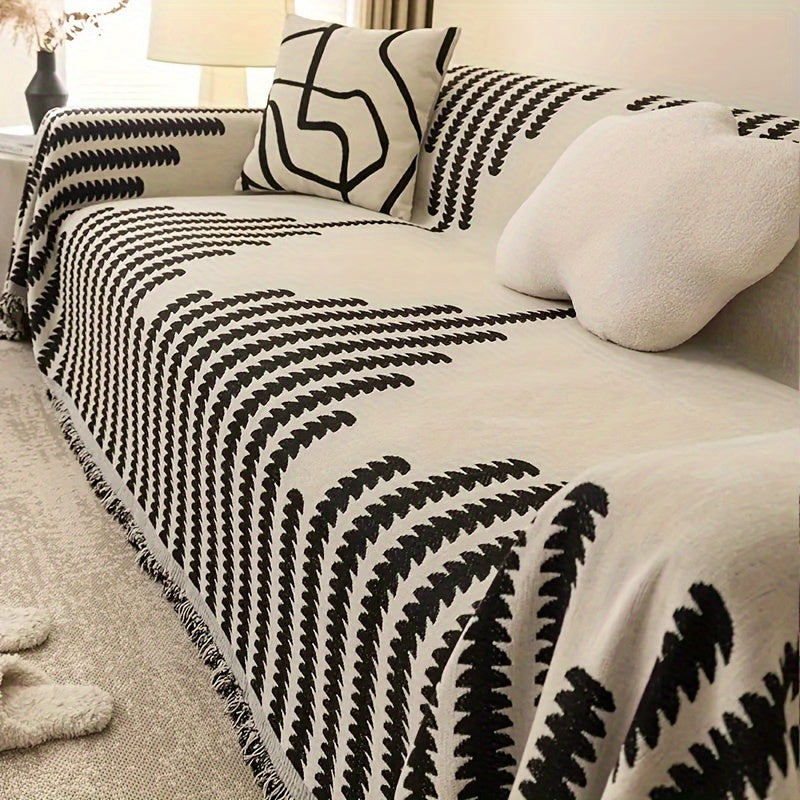 Housse de canapé en chenille et franges