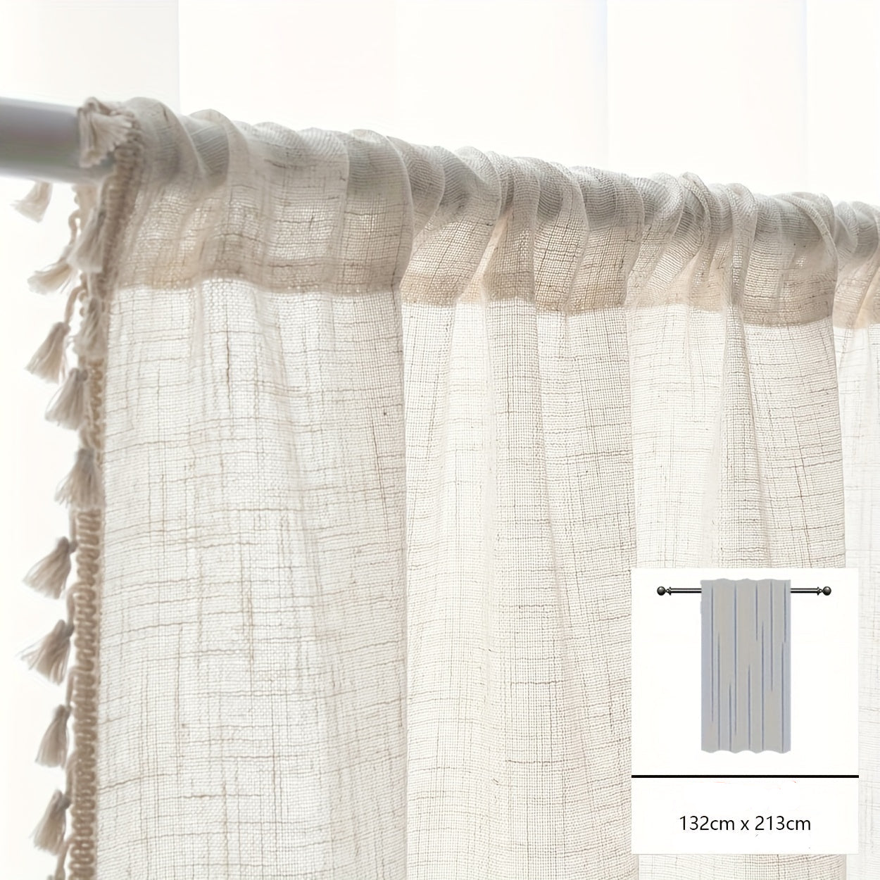 Voilage bohème en dentelle de tulle à transparence légère, avec passe-tringle