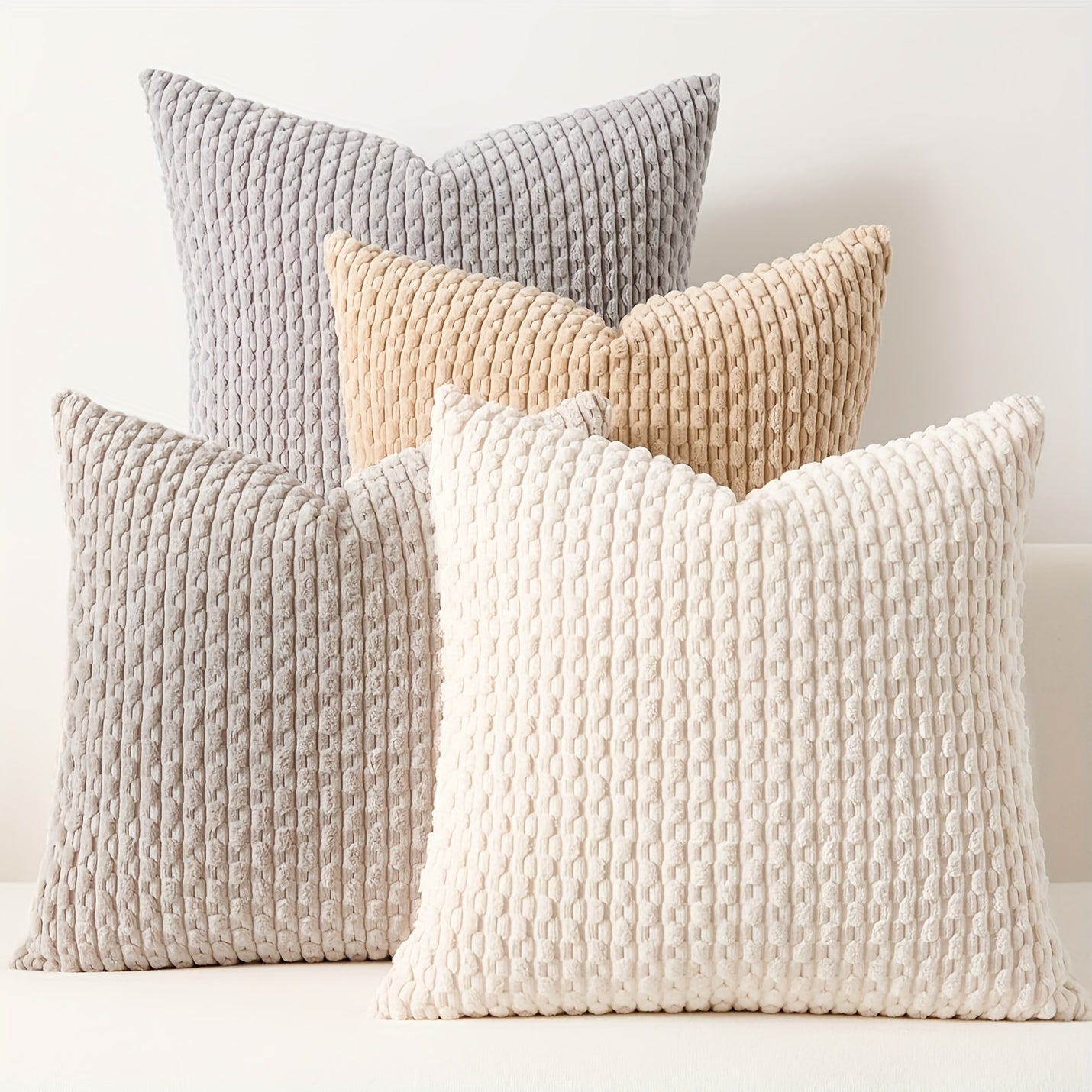 4 housses de coussin en peluche rayées – Style bohème chic et maison de campagne, doux polyester, fermeture éclair, lavables en machine – Idéales pour la décoration du canapé