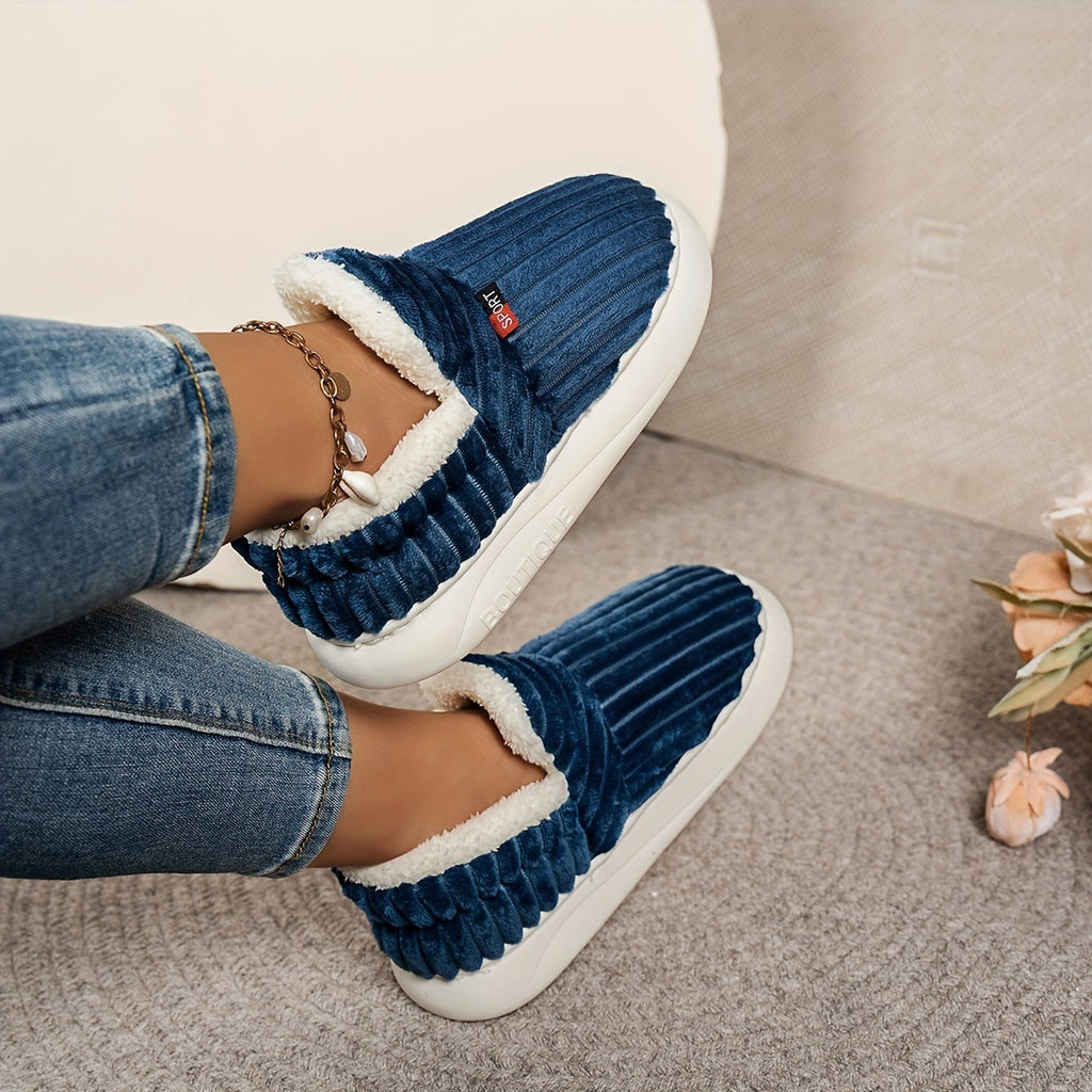 Pantoufles en polaire pour femme, couleur unie, confortables, antidérapantes, chaudes, en peluche, semelle épaisse pour intérieur/extérieur, bottines pour la maison, intérieure en tissu, semelle en TPR, lavables à la main.