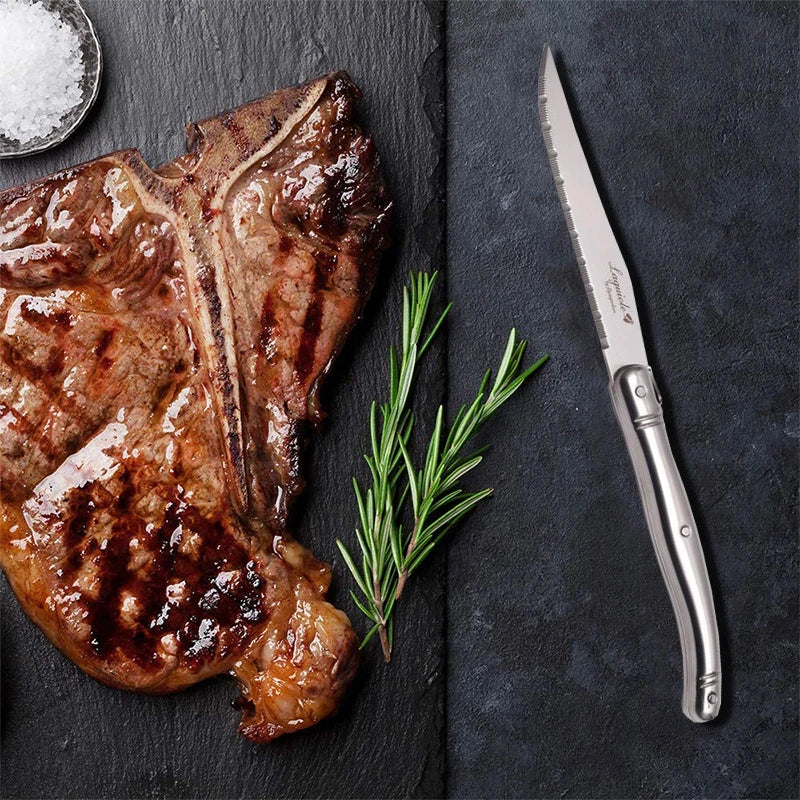 Couteaux à steak Laguiole 4 à 10 pièces – Lame dentelée tranchante, légère, de qualité supérieure, compatibles lave-vaisselle, ensemble de couteaux en acier inoxydable, argenterie pour restaurant.