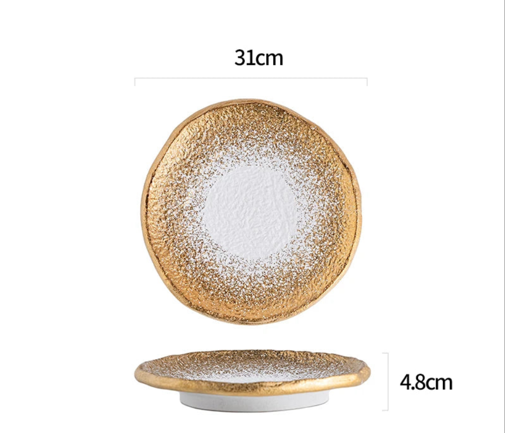 Assiette en céramique à motifs avec pieds — assiette à dîner, assiette à steak, assiette à pâtes, assiette à sushi, plat à fruits, assiette à dessert