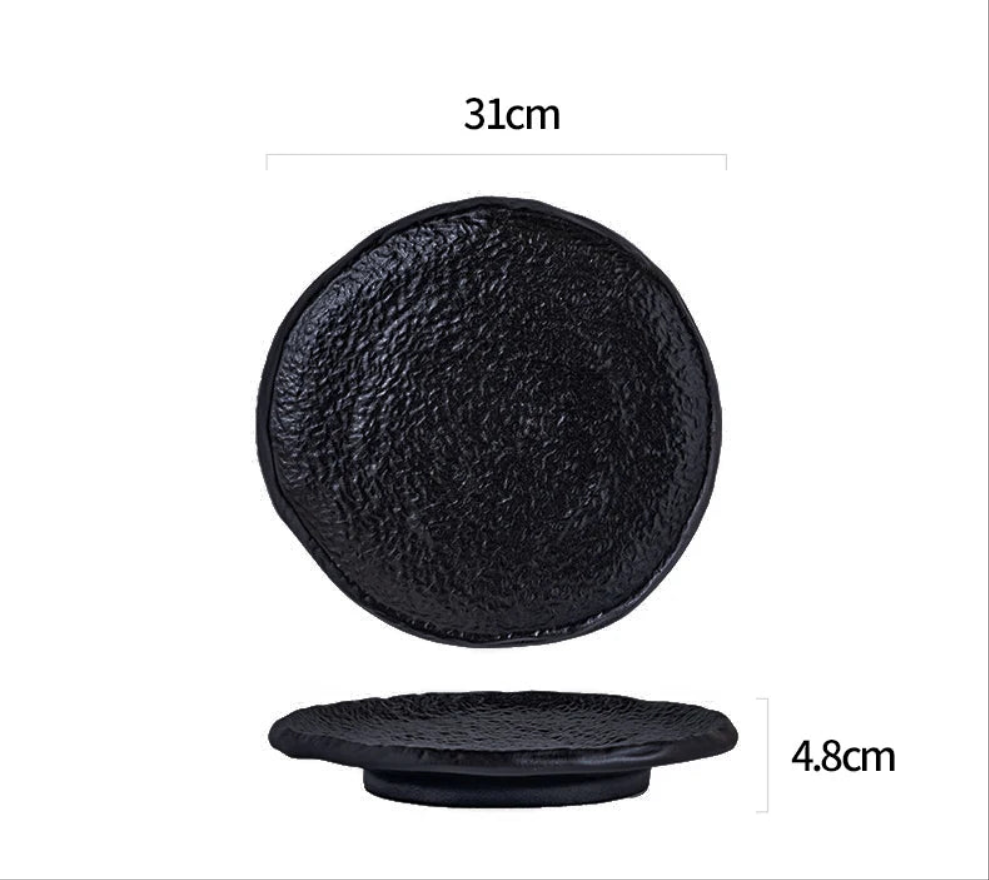 Assiette en céramique à motifs avec pieds — assiette à dîner, assiette à steak, assiette à pâtes, assiette à sushi, plat à fruits, assiette à dessert
