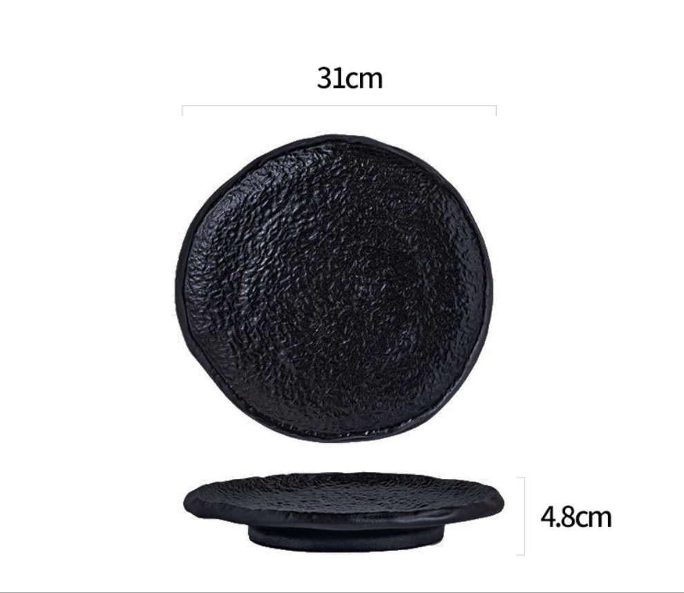 Assiette en céramique à motifs avec pieds — assiette à dîner, assiette à steak, assiette à pâtes, assiette à sushi, plat à fruits, assiette à dessert