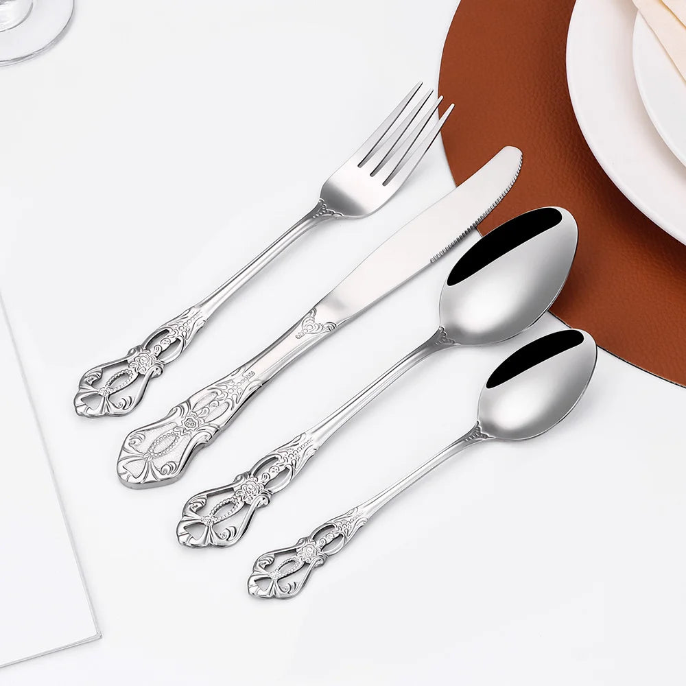 6/24/30 Pieces ensemble de couverts  en acier inoxydable, vaisselle de dîner de luxe, miroir, élégant, couteau, fourchette, cuillère.