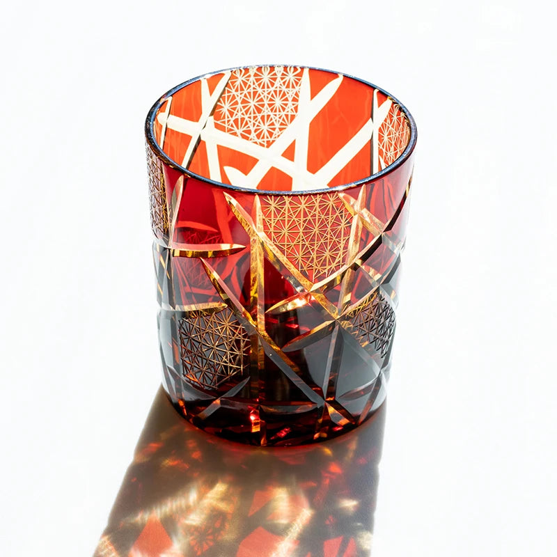 Verre à vin japonais Chamvin Royal Spécial rétro Edo Kiriko taillé à la main motif éclairs scintillants