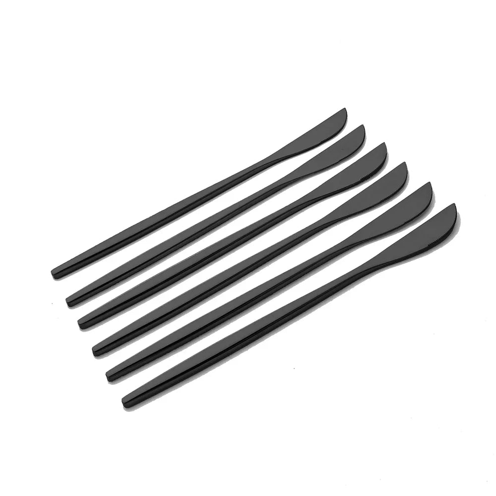 4/6/12/16/24Pcs Set de vaisselle et couverts noirs, comprenant fourchette, couteau, et petite cuillère, ensemble complet pour cuisine en acier inoxydable
