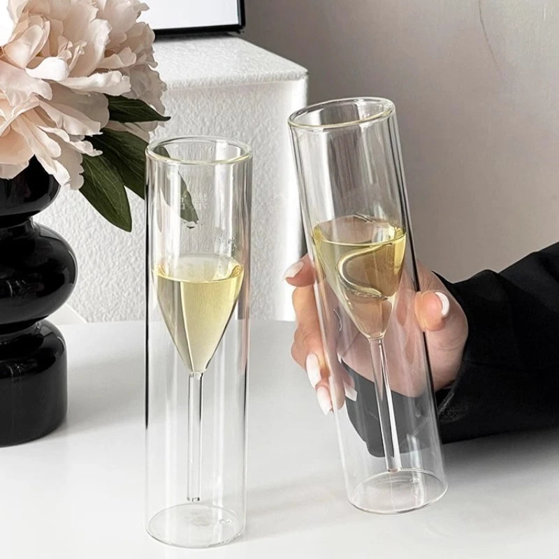 Verres à champagne à double paroi – Coupes tulipe et flûte au design en cristal élégant pour mariages, cocktails et toasts, résistantes aux chocs