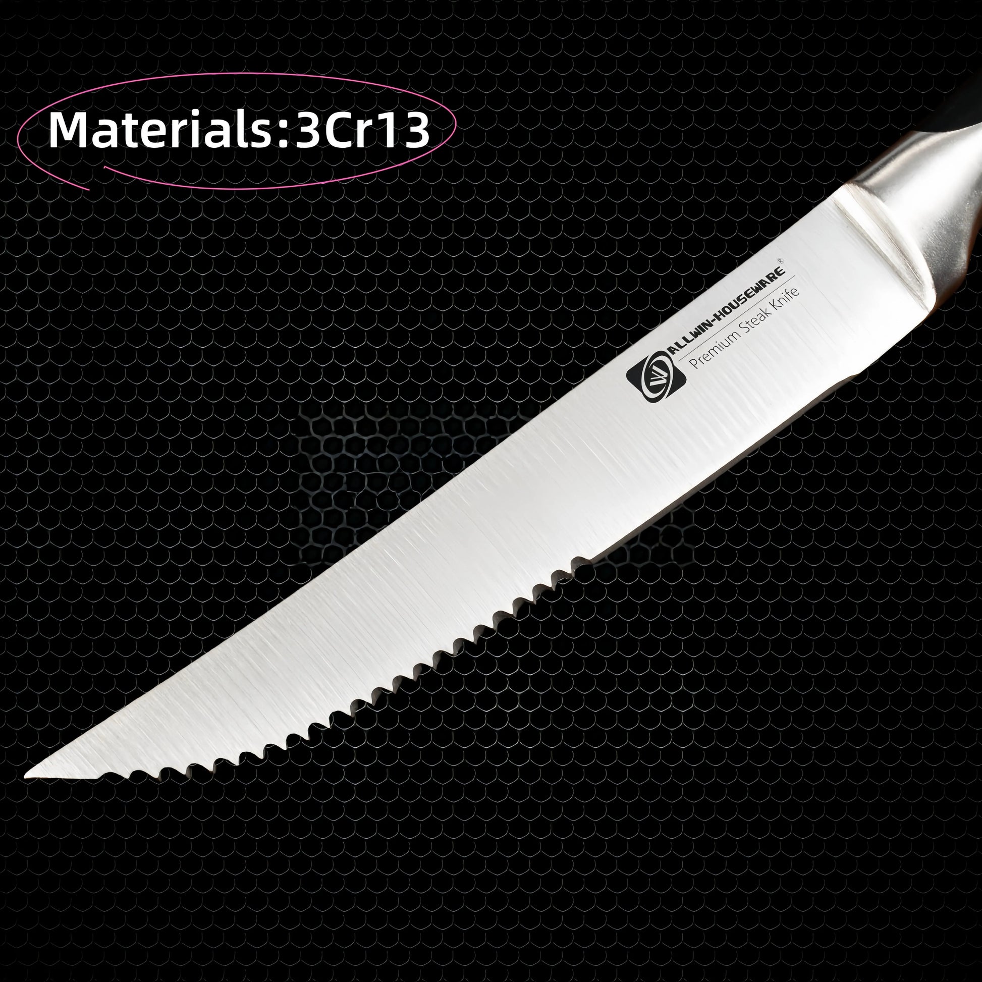 Couteau à steak à pointe fine de 5" – Ensemble de couteaux à steak tranchants, lame forgée en acier inoxydable à haute teneur en carbone, manche ergonomique en plastique noir pour la découpe.