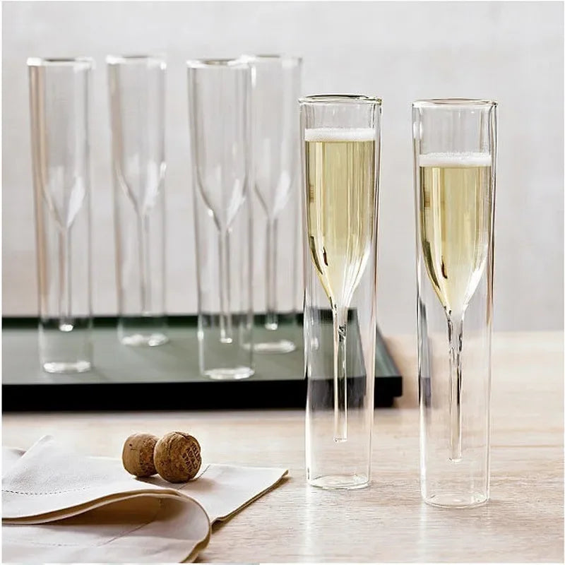 Verres à champagne à double paroi – Coupes tulipe et flûte au design en cristal élégant pour mariages, cocktails et toasts, résistantes aux chocs