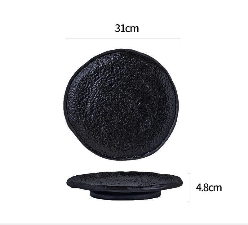 Assiette en céramique à motifs avec pieds — assiette à dîner, assiette à steak, assiette à pâtes, assiette à sushi, plat à fruits, assiette à dessert