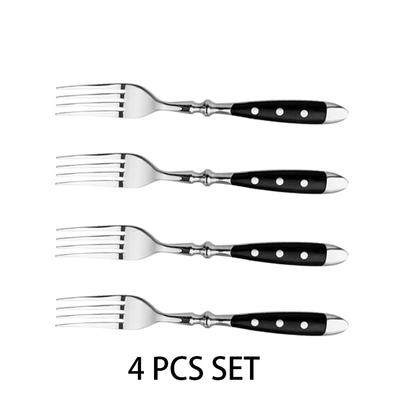 Couteau à steak à pointe fine de 5" – Ensemble de couteaux à steak tranchants, lame forgée en acier inoxydable à haute teneur en carbone, manche ergonomique en plastique noir pour la découpe.