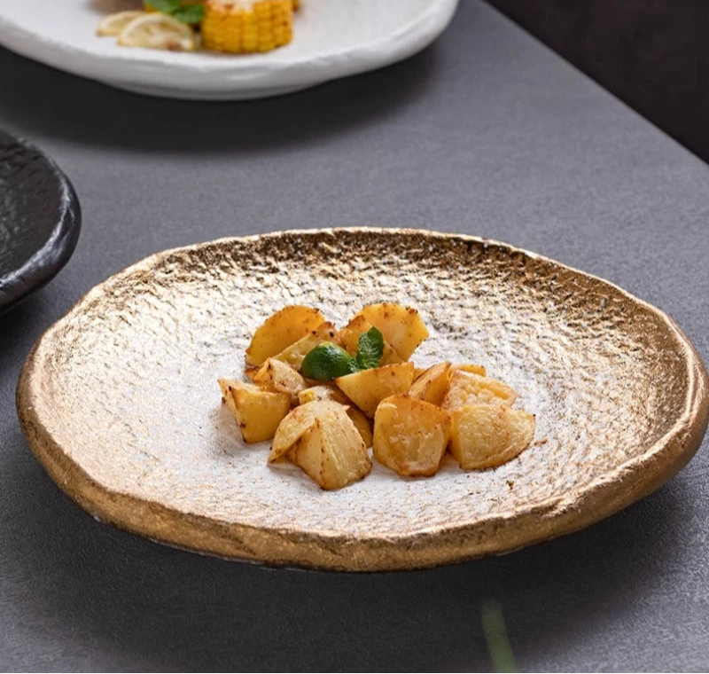 Assiette en céramique à motifs avec pieds — assiette à dîner, assiette à steak, assiette à pâtes, assiette à sushi, plat à fruits, assiette à dessert
