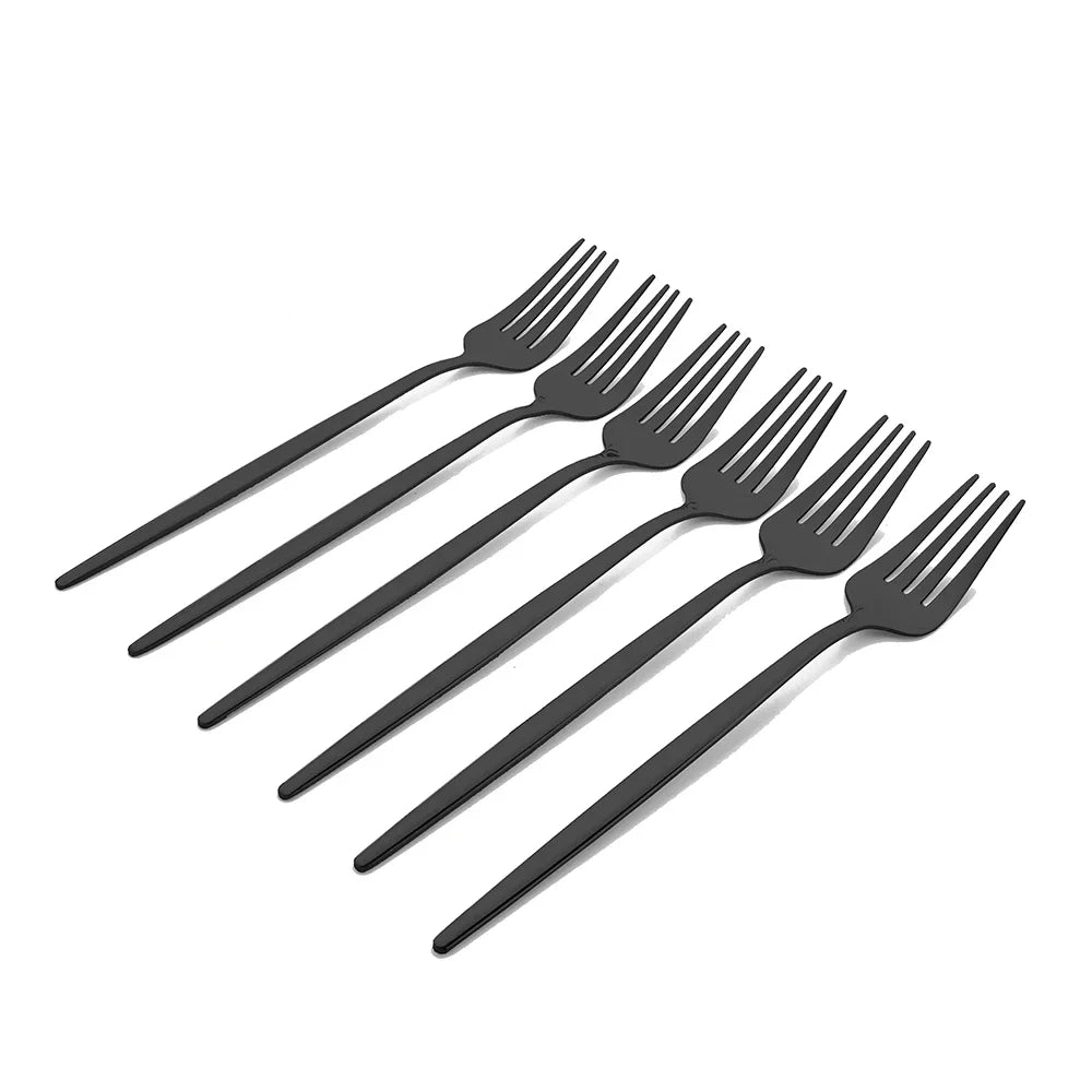 4/6/12/16/24Pcs Set de vaisselle et couverts noirs, comprenant fourchette, couteau, et petite cuillère, ensemble complet pour cuisine en acier inoxydable