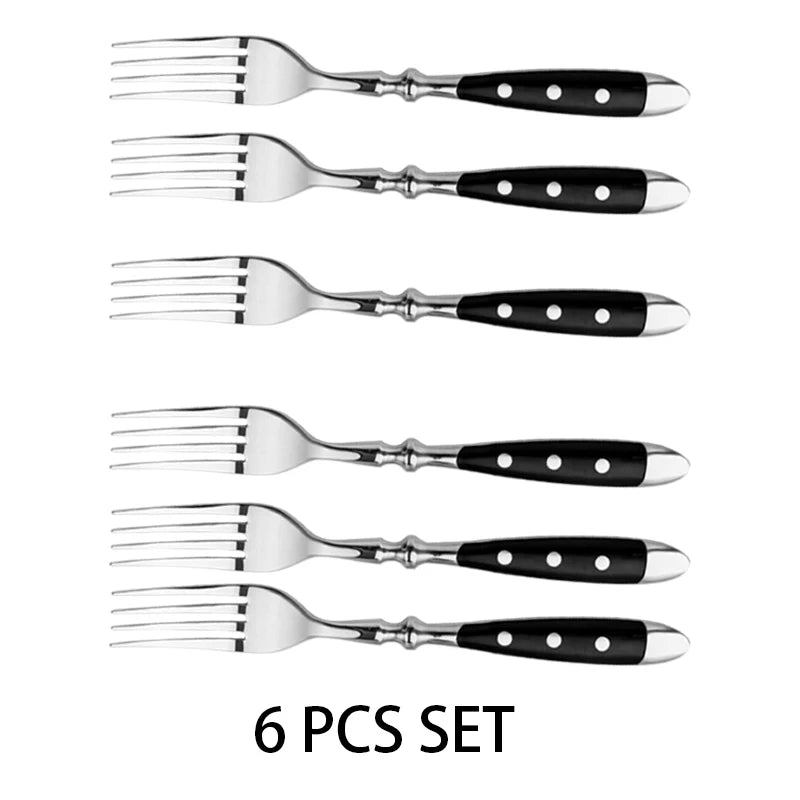 Couteau à steak à pointe fine de 5" – Ensemble de couteaux à steak tranchants, lame forgée en acier inoxydable à haute teneur en carbone, manche ergonomique en plastique noir pour la découpe.