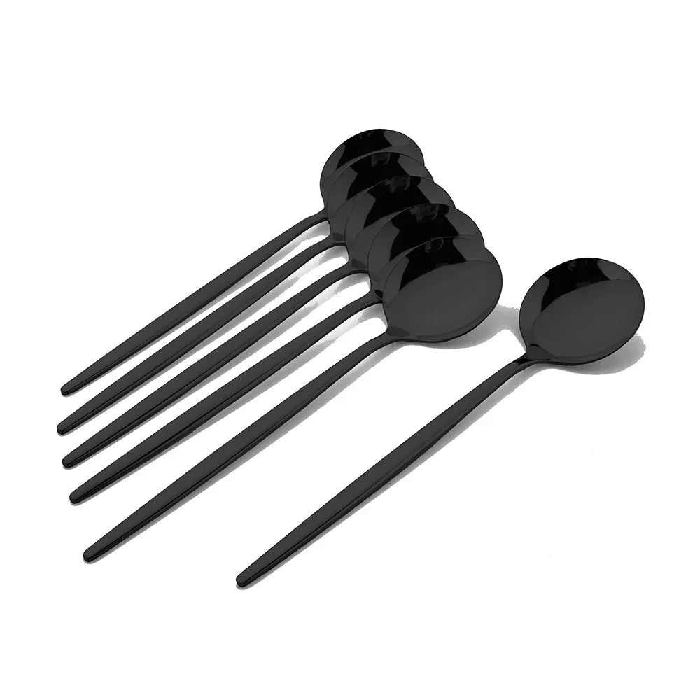 4/6/12/16/24Pcs Set de vaisselle et couverts noirs, comprenant fourchette, couteau, et petite cuillère, ensemble complet pour cuisine en acier inoxydable