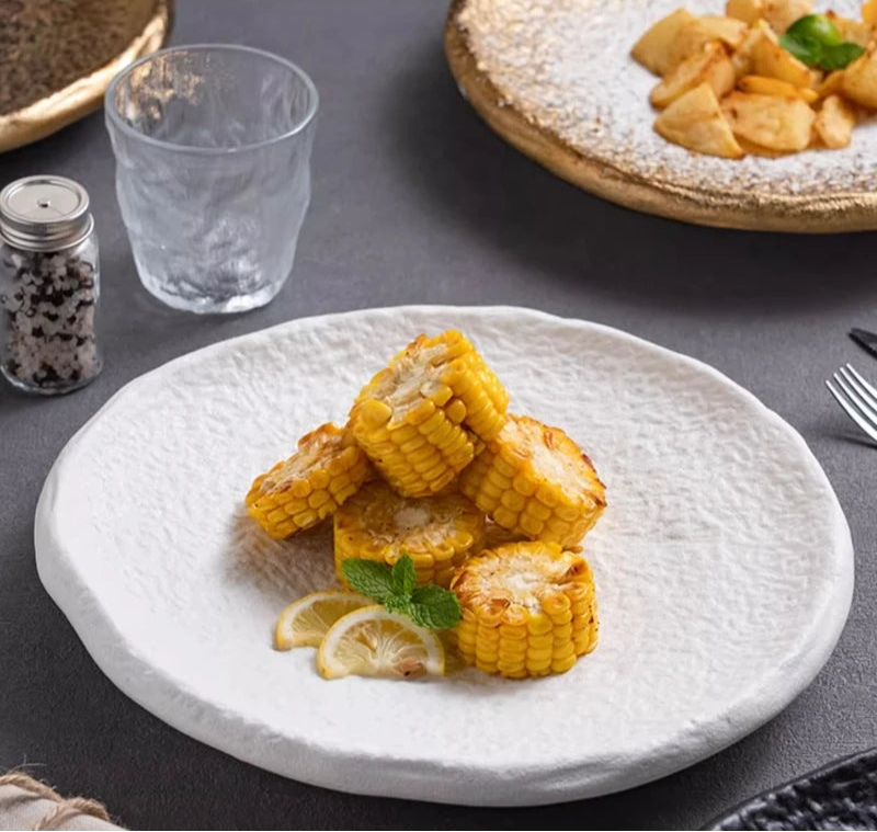 Assiette en céramique à motifs avec pieds — assiette à dîner, assiette à steak, assiette à pâtes, assiette à sushi, plat à fruits, assiette à dessert
