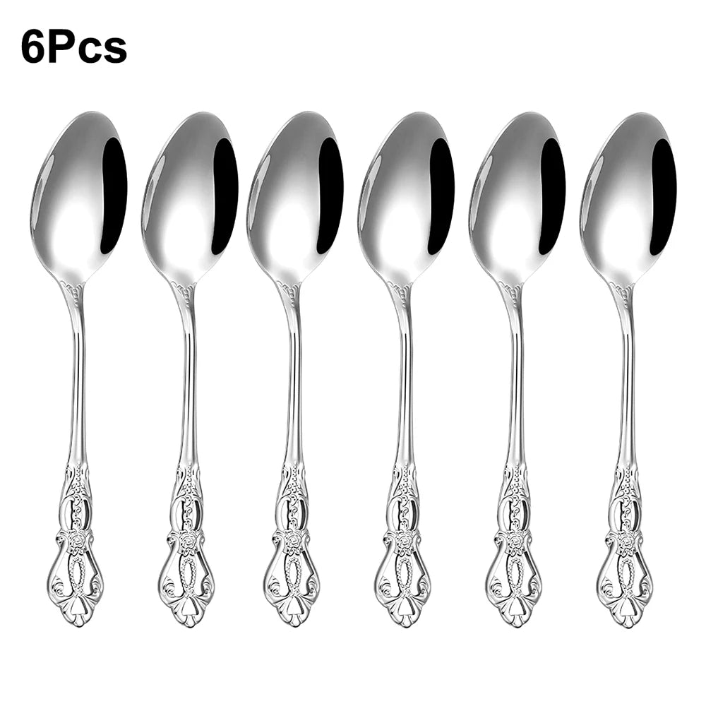 6/24/30 Pieces ensemble de couverts  en acier inoxydable, vaisselle de dîner de luxe, miroir, élégant, couteau, fourchette, cuillère.