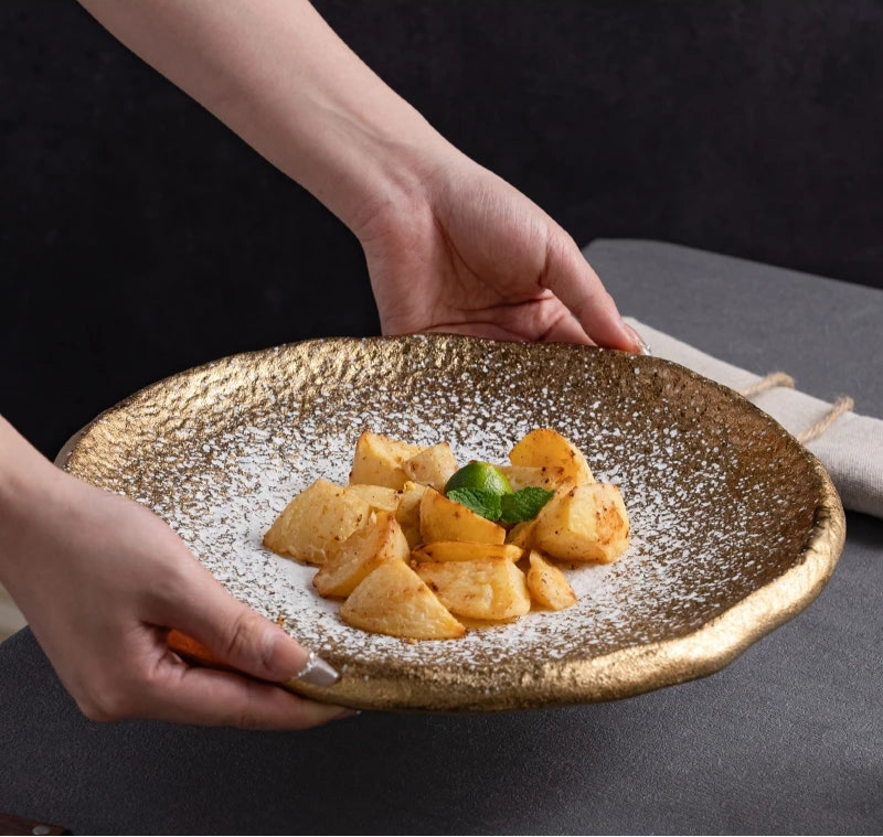 Assiette en céramique à motifs avec pieds — assiette à dîner, assiette à steak, assiette à pâtes, assiette à sushi, plat à fruits, assiette à dessert