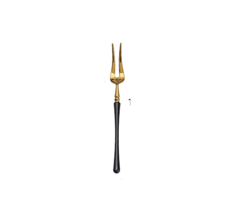 Couverts de cuisine en acier inoxydable doré , ensemble de couverts pour steak, café, dessert, vaisselle avec manche noir, couteau , fourchette et cuillère
