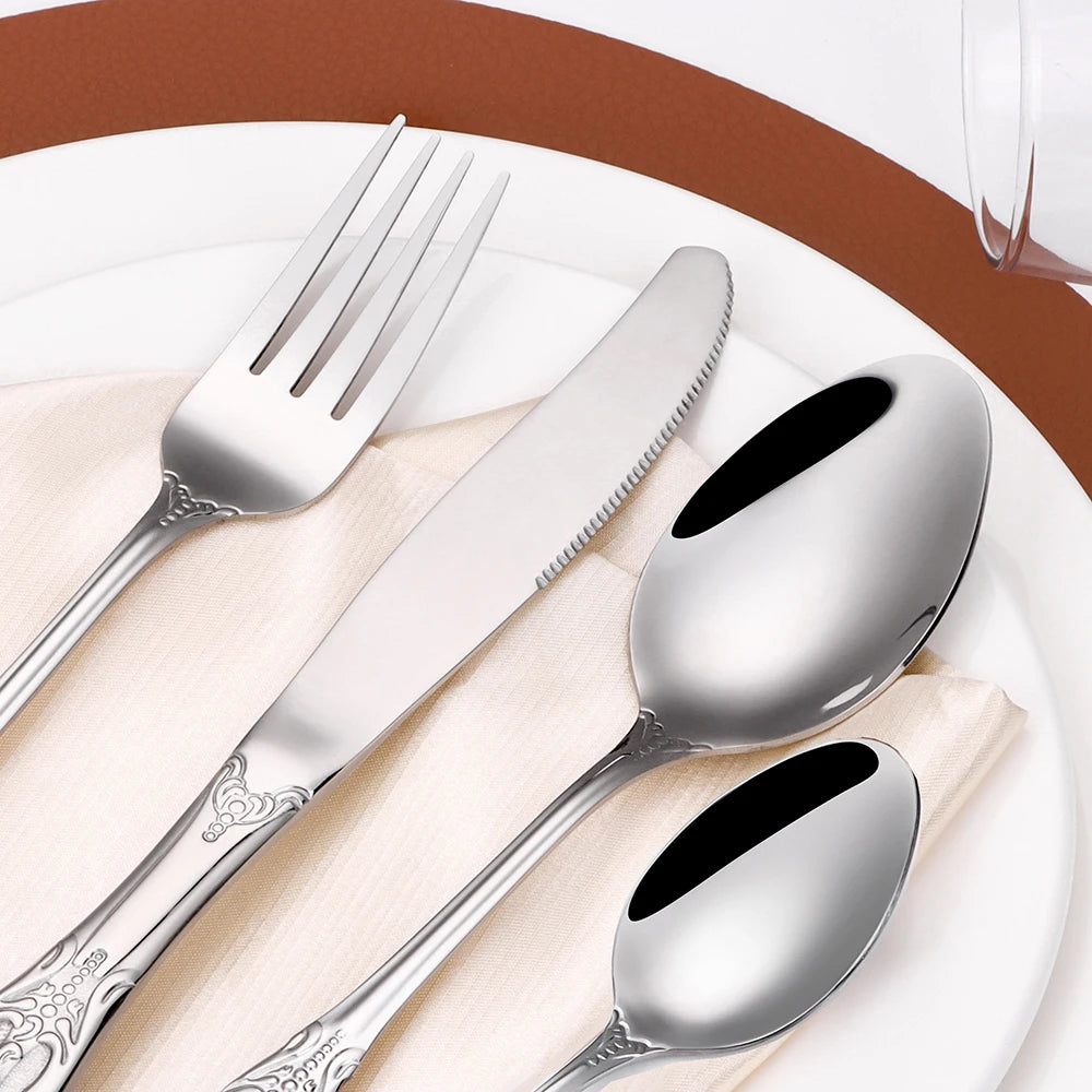 6/24/30 Pieces ensemble de couverts  en acier inoxydable, vaisselle de dîner de luxe, miroir, élégant, couteau, fourchette, cuillère.