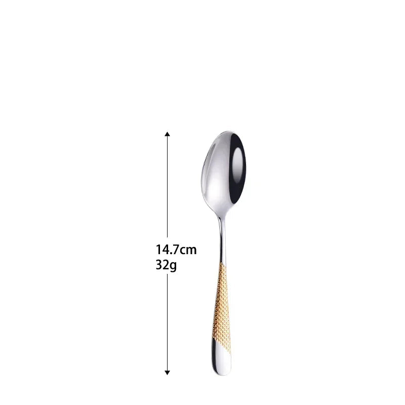 Ensemble de couverts dorés en acier inoxydable – Fourchette, cuillère, couteau – Service de table complet pour la cuisine