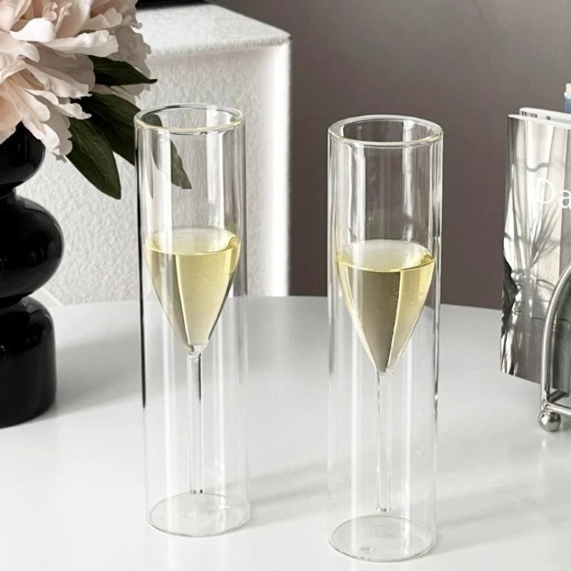 Verres à champagne à double paroi – Coupes tulipe et flûte au design en cristal élégant pour mariages, cocktails et toasts, résistantes aux chocs