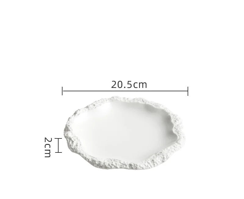 Assiette plate en céramique à motif roche, assiette à légumes, vaisselle domestique, assiette plate peu profonde, nouvelle collection 2025 pour hôtel, vaisselle au style ins, assiette à bord ondulé.
