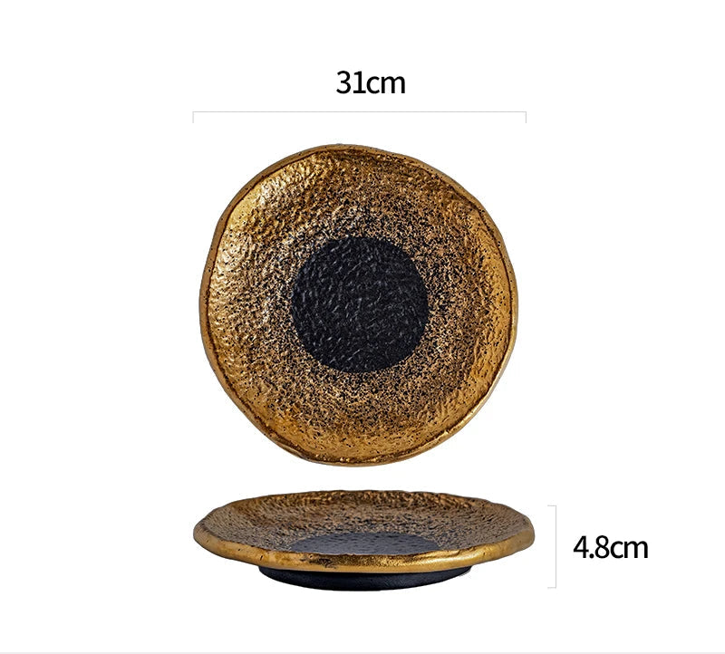 Assiette en céramique à motifs avec pieds — assiette à dîner, assiette à steak, assiette à pâtes, assiette à sushi, plat à fruits, assiette à dessert