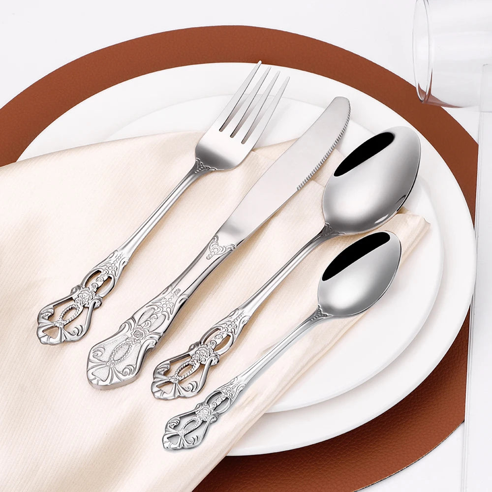 6/24/30 Pieces ensemble de couverts  en acier inoxydable, vaisselle de dîner de luxe, miroir, élégant, couteau, fourchette, cuillère.