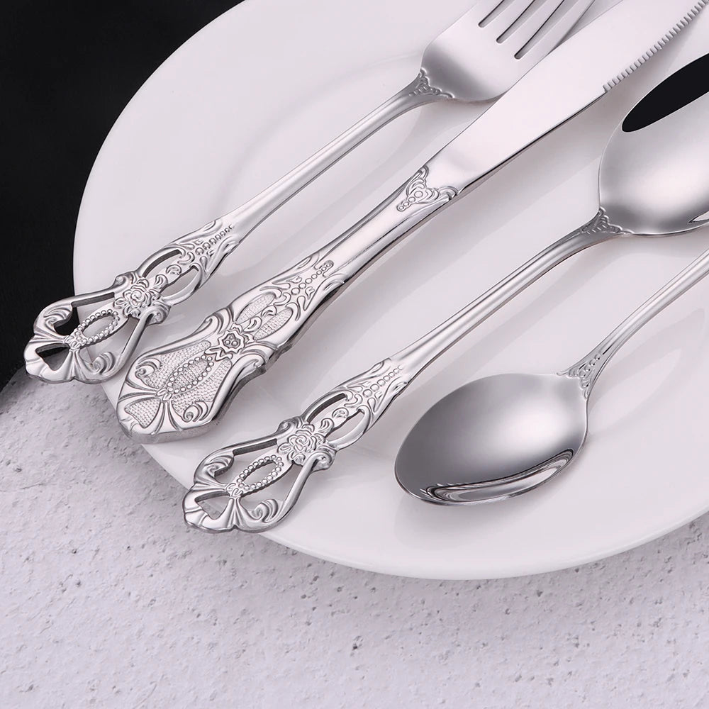 6/24/30 Pieces ensemble de couverts  en acier inoxydable, vaisselle de dîner de luxe, miroir, élégant, couteau, fourchette, cuillère.