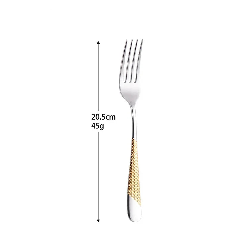Ensemble de couverts dorés en acier inoxydable – Fourchette, cuillère, couteau – Service de table complet pour la cuisine