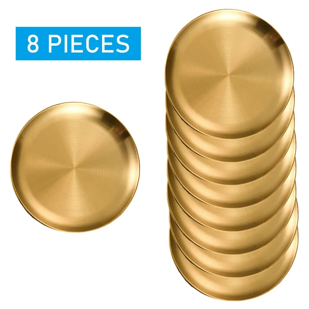 Assiette ronde en acier inoxydable, plateau peu profond, antirouille, idéale pour camping, barbecue, pique-nique, vaisselle et ustensiles de cuisine