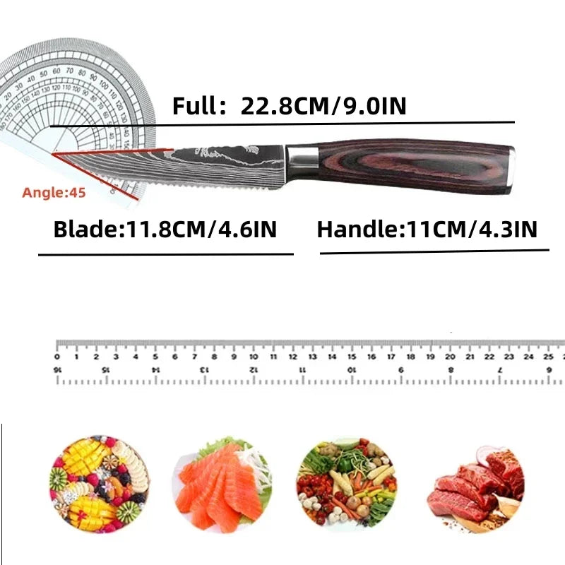 Ensemble de couteaux à steak en acier inoxydable Damas, couteau à découper la viande type couperet, parfait pour les restaurants occidentaux et les repas.
